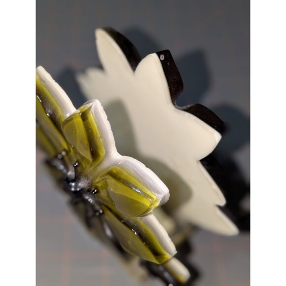 Vintage Resin Flower Napkin/Letter Holder Green & Brown Handmade MCM - Picture 12 of 15